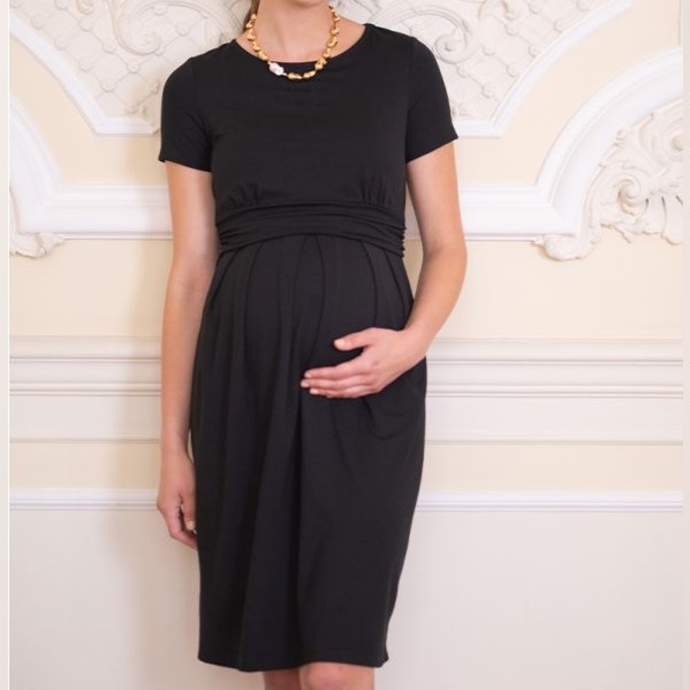 Seraphine Black Short Sleeve Maternity & Nursing Dress